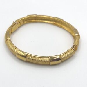 Gold Tone Textured Segmented Hinged Bangle Bracelet 6.25 Inch Clamper